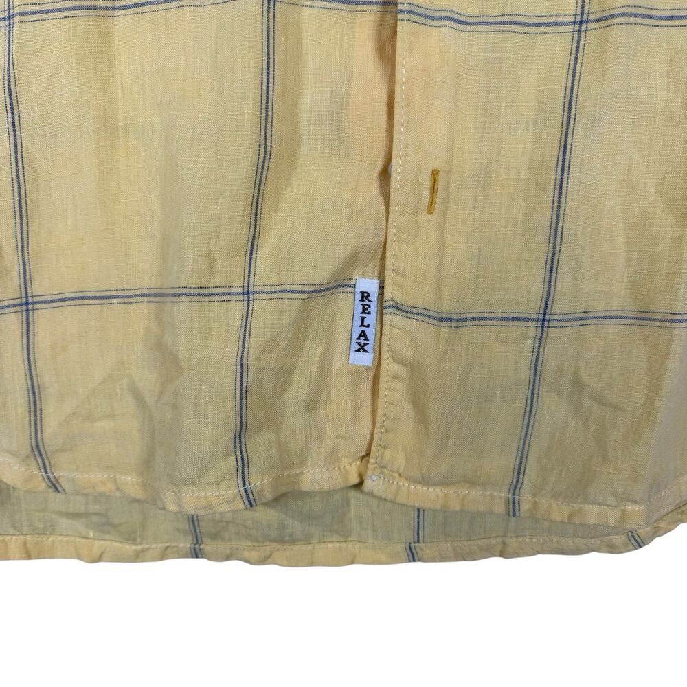 Tommy Bahama Relax Men Large Yellow checked 100% linen Button down Casual Shirts - Picture 6 of 14